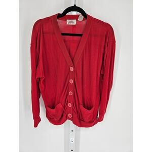 Petite Projections Red Cotton Blend Long Sleeve Button-Up Cardigan Size M